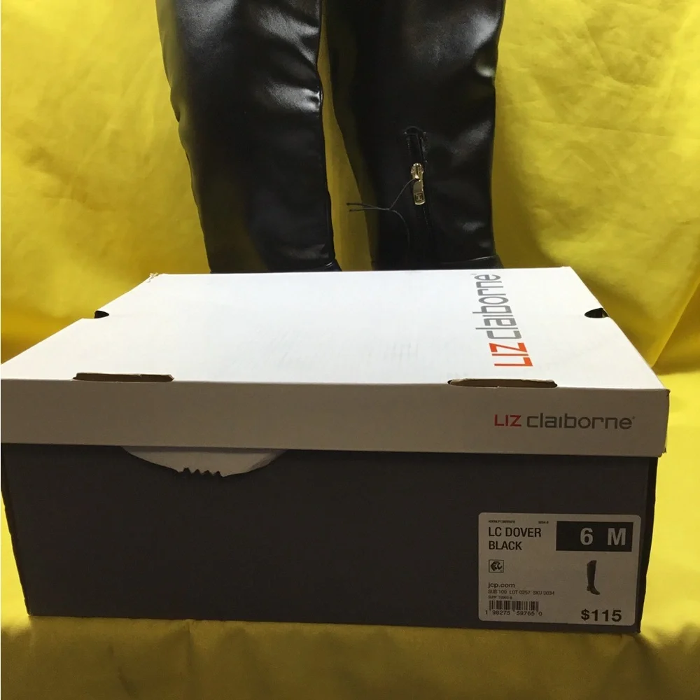 Liz Claiborne Black Over-the-Knee Boots with Side Zip SZ 6 NWT